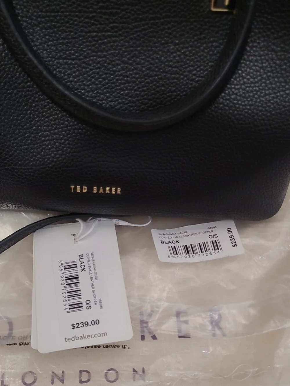 Ted Baker Black Pebbled Leather Satchel Curved Small Shopper